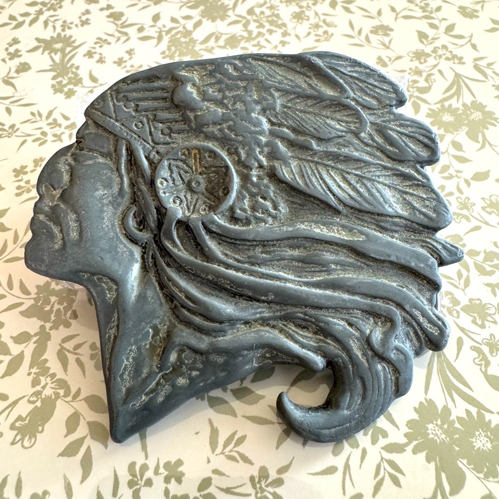 1970s Belt Buckle - Indian Chief with Headress - Vintage